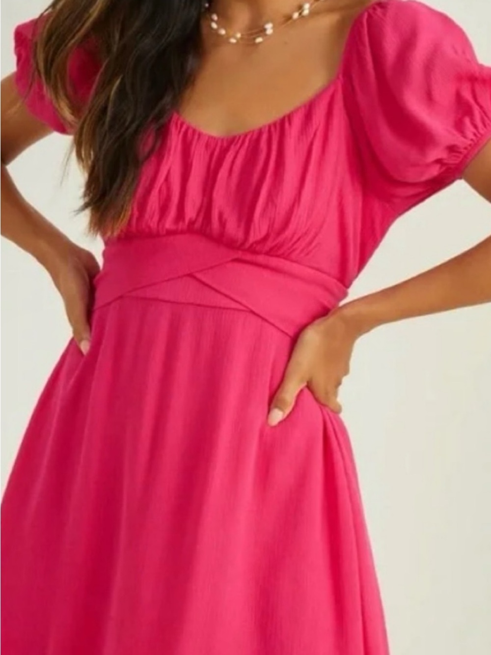 Altar’d State Bright Fuchsia Puff Sleeve silky dress XS